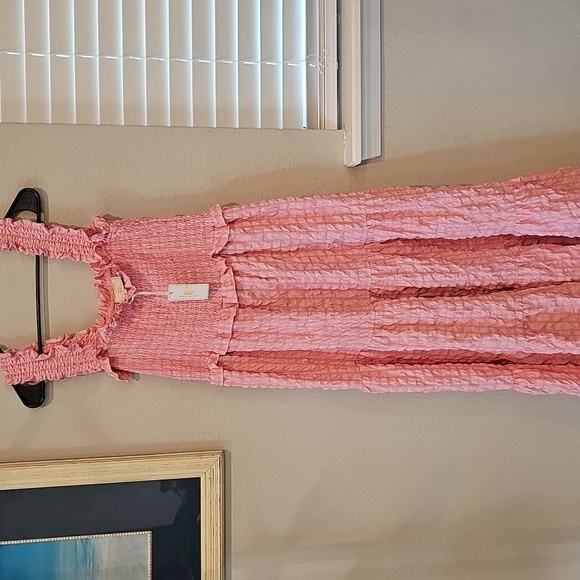 NWT Simply Southern Pink White Ruffled Sundress Womens Size Large - Picture 1 of 6